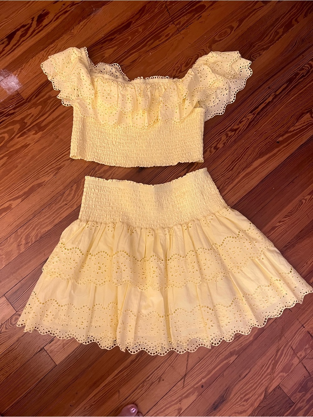 Lilly Pulitzer Yellow Eyelet Off-Shoulder Two-Piece Set for Women